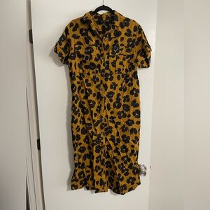 Who What Wear linen blend cheetah midi shirt dress